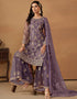modern old lavender net heavy designer wedding wear net salwar suit with old lavender net df-177-7703 Back View